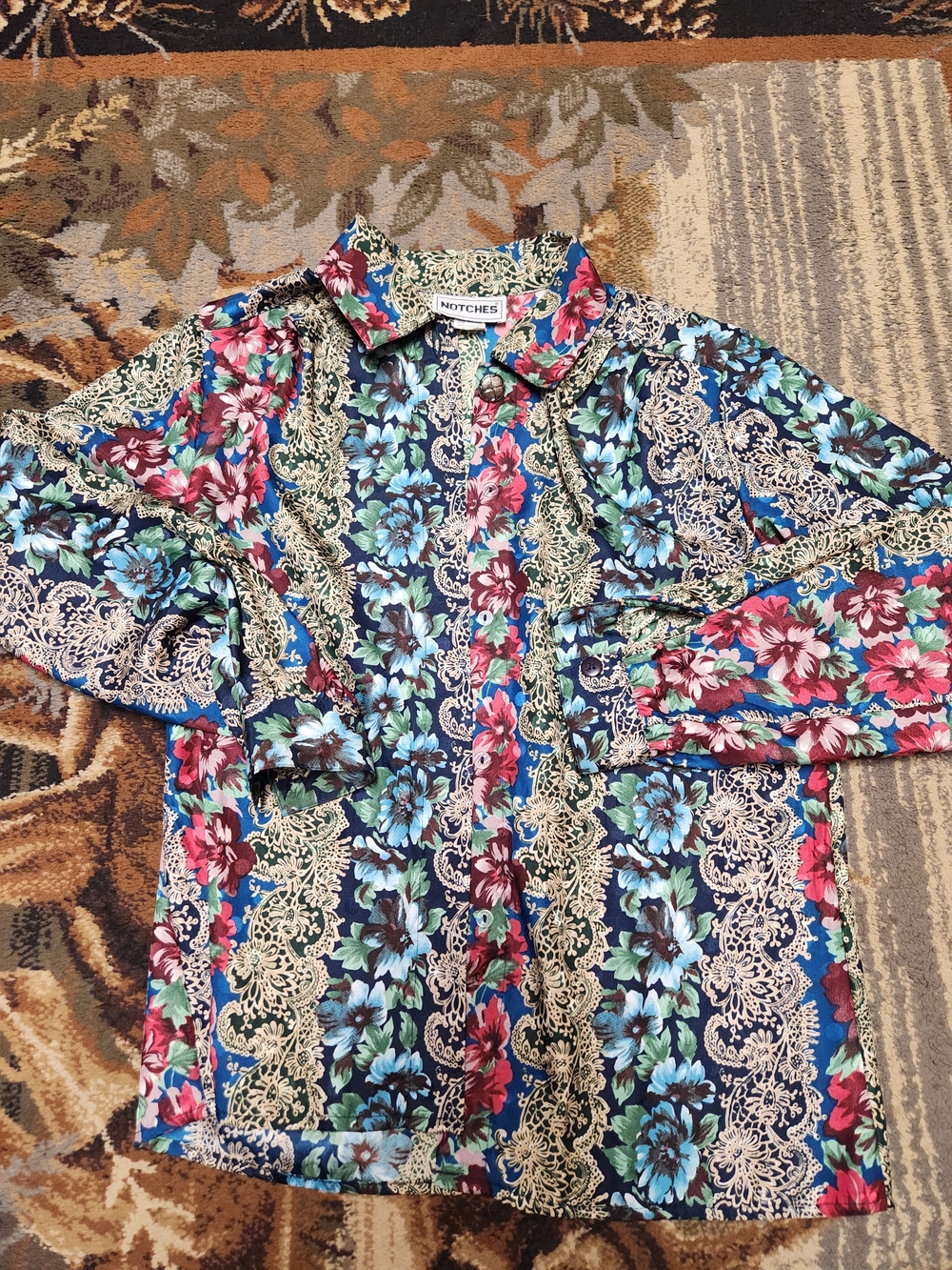 Floral Button-Front Shirt in Blue & Pink